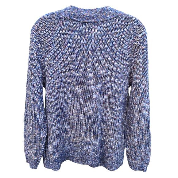 Susan Graver Blue Tweed Cardigan Sweater L – Preppy V-Neck Button-Up - Picture 5 of 7